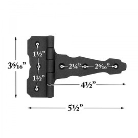 Renovators Supply Manufacturing T Strap Gate Hinges with Hardware 4 1/2 in. Black Rust Resistant Cast Iron Flush Mount Heavy Duty Gate Hinges