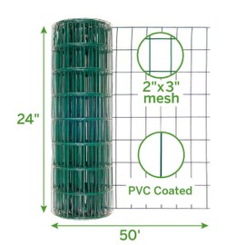 Plexon, 24 in. H X 50 ft. L Steel Welded Wire Fence 2x3 in., Vinyl Fence, Garden Fencing, Metal Wire, Decorative Garden Fencing, Green Vinyl