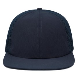 CLAPE Summer Mesh Cap Men's Flat Brim Snapback Baseball Cap Classic Trucker Cap Breathable Outdoor Sports Cap UV Protection Visor Cap, BB16-Navy Blue
