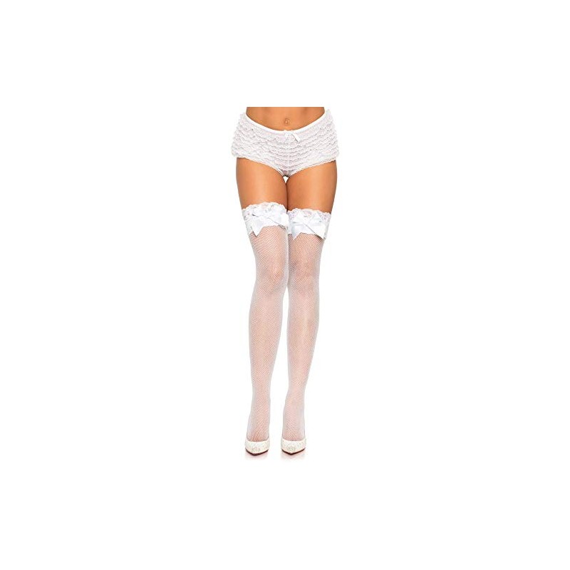 Leg Avenue Women's Lace Top Fishnet Thigh Highs with Bow,