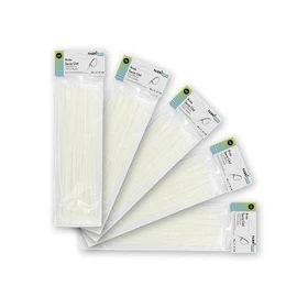 Beutel mit 100 weißen Kabelbindern, 2,5 x 200 mm, 100% Nylon 66, robust und langlebig, ideal zum Organisieren von Kabeln und zur Sicherung von Gegenständen.