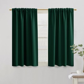 PANELSBURG Dark Green Blackout Curtains for Bedroom,Thermal Insulated Short Room Darkening Curtain for Kitchen Window Set of 2 Panels Rod Pocket 42 Inch Length,Hunter Emerlad Green