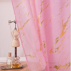 Sutuo Home Juego de 2 paneles de cortinas traslúcidas de mármol de 96 pulgadas de largo, estampado dorado, bronce metálico, tratamiento de ventana de privacidad, par de cortinas abstractas para recámara, cocina, sala de estar, 52 pulgadas de ancho x 96 p