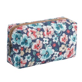lllyan Large Quilted Cotton Makeup Bag for Women - Little Flower Blue | Girls' Travel Cosmetic Organizer Pouch | Cute Floral Cosmetic Case(RED and blue flowers)