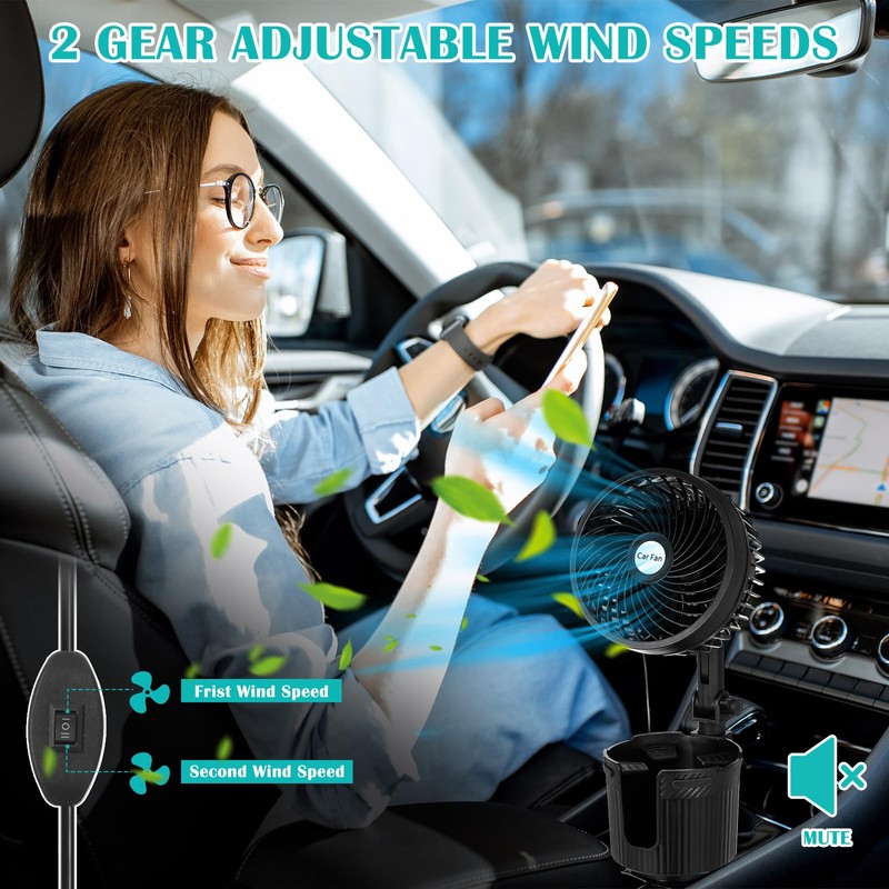 DaisyInner 2 Pcs USB Car Fan with Cup Holder 2