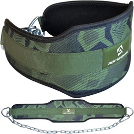 AQF Dip Belt with Steel Chain, Neoprene Fitness Weightlifting Belt, Weight Belt, Bodybuilding Dip Belt, Dip Belt Strength Training Belt Dips Men Women (Green Camo)