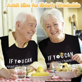 Adult Bibs for Elderly Washable, Snap Button Neck Closure Belt Bibs for Adults with Food Collector Easy Clean Waterproof Adult Bibs for Men Funny