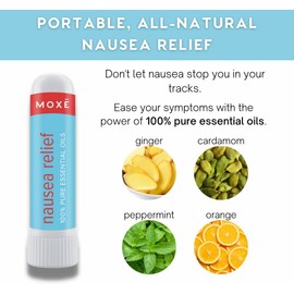 MOXE Nausea Nasal Inhaler Sticks, All Natural Essential Oil Blend, Ginger, Cardamom, Peppermint, Sweet Orange, Upset Stomach, Headaches, Easy-to-Use Portable Aromatherapy, Made in USA, 1 Pack