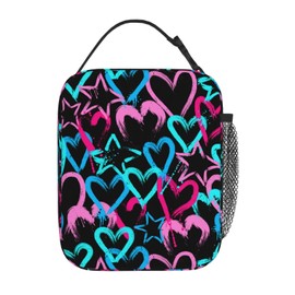 YANGZHI Colorful Love Heart Cool Lunch Box For Teenage Girls Boys Men Women - Portable Lunch Bag - Insulated Lunchbox - Kid Reusable School Lunch Boxes