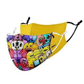 P.A.C. Kids Lightweight Pack of 2 Community Masks, Mouth and Nose Masks, Everyday Mask, Washable At Up to 90 °C, Easy to Fit, Oeko-Tex 100, Reusable - Monstress + Big Smile