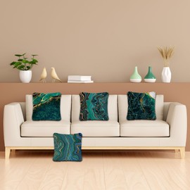 Betadistor Green Cushion Covers Pack 4 18"x18" Abstract Marble with Green, Blue, Gold Modern Decorative Throw Pillow Covers Pillowcases for Sofa Patio Home Decor, Marble, 507-0134