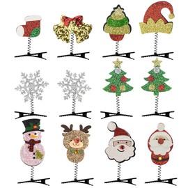 Bluelves Pack of 12 Christmas Hair Clips, Glitter Christmas Hair Clips, Hairpins, Santa Claus, Snowman, Snowflakes, Santa Hat, Hair Accessories for Children, Girls, Christmas Party