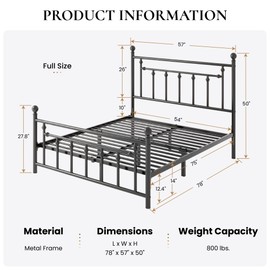 SHA CERLIN SHA CERLIN 14' Full Size Metal Platform Bed Frame/Victorian Headboard and Footboard/Steel Slats Mattress Foundation for Storage/No Box Spring Needed/Noise Free/Black
