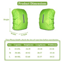 Pack of 2 Rain Covers for Backpacks with Reflective Strips, 40L-50L Waterproof Backpack Rain Cover, Rain Cover School Bag for Hiking, Camping, Travel, Cycling (L, Green + Green)