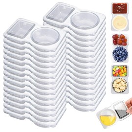 ELLECILA 30PCS Double Compartment Condiment Containers, Reusable Snack Pack Containers, Portable Snack and Dip Pots, Mini Plastic Pots with Lids for On-the-Go Meals Parties