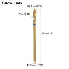 sourcing map 16pcs 120-140 Grits Diamond Grinding Bit 2.6mm Oval Head 2.35mm Shank 7mm Length Titanium Plated Stone Sanding Drill Bits Rotary Tool for Nails Grinding Polishing