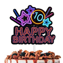 Decoración colorida con purpurina para decoración de 10 tartas, con diseño de estrella de feliz cumpleaños, para niños y niñas, suministros de decoración para fiestas