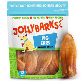 Jolly Barks Natural Half Pig Ears for Dogs Large, Pigs Ears for Dogs - Premium Dog Ear Treat - Dog Chew Treats for Large and Small Breeds (12 Pack)