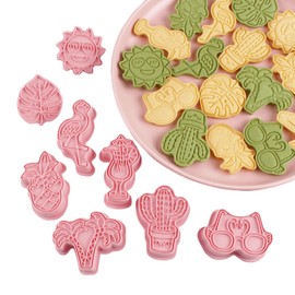 Garloy Cactus Cookie Cutter with Plunger Stamps,8 Piece Tropical Beach Themed Biscuit Cutter,3D Pineapple, Flamingo, Monstera Leaf and Palm Tree-Cracker Cookie Cutters For Biscuit Fondant Baking