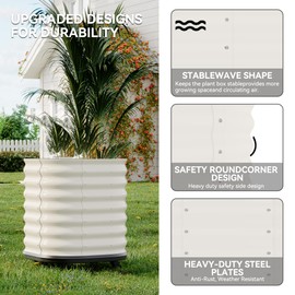 GarveeHome Self-Watering Wheeled Metal Garden Bed – Mobile Raised Planter Box with Water, Galvanized Steel Indoor/Outdoor Rolling Grow Station for Herbs, Veggies & Decor （23.6"x23.6"x27.5",White