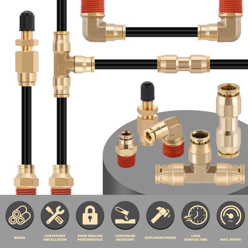 CheeMuii 64 PCS Brass DOT Air Line Fittings with 100FT