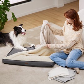 LE SURE Washable Dog Bed Cover Replacement - Large Size Plush Fleece Cover for Orthopedic Egg Crate Foam Pet Mat 36x27x3 Inches, Grey