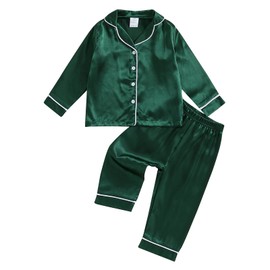 Ayalinggo Toddler Girl Silk Pajamas Baby Long Sleeve Button Down Satin Silk Pjs Sleepwear Loungwear Clothes Set (Green, 4-5 Years)