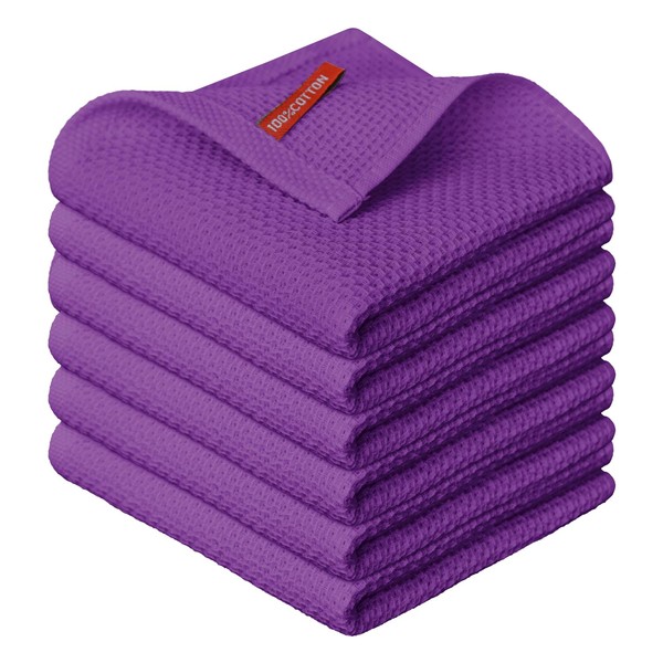 Artoid Mode 100% Cotton Purple Waffle Weave Kitchen Dish Cloths,