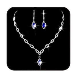JAKAWIN Bride Wedding Necklace Earrings Set Silver Rhinestone Jewelry Set Crystal Tear Drop Pendant Necklace Bridal Party Prom Jewelry for Women NK320 (silver)