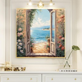 51buyoutgo Seaside Landscape Cross Stitch Kits, 11 Ct Count Funny Pre Printed Counted Stamped Cross Stitch Embroidery Needlepoint Pattern Kits for Beginners Adults, Advanced Crossstitch Crossstitching