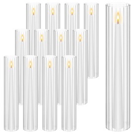 Hurricane Candle Holder Sleeve, Cylinder Candle Holders for Pillar Candles, D:2.5" H:14" Clear Ribbed Glass Candle Holder Set of 12, Open Ended Candle Shade for Centerpieces Wedding Table Decorations