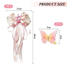 VEHYEGOI 1 Piece Of Bow And 1 Pair Of Butterfly Hairpins, Girl'S Headwear, Butterfly Shape-Hair Accessories, Cute Hairpins For Children, Clothing Accessories,