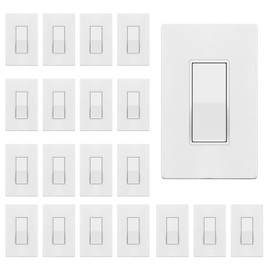 ENERLITES Matte White Light Switch with Screwless Wall Plate, Decorator Paddle Rocker Wall Switch, Single Pole, Grounding Screw, Residential Grade, 15A 120V/277V, UL Listed, 91150-MW-20PCS (20 Pack)