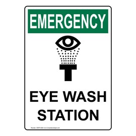 ComplianceSigns.com Vertical Emergency Eye Wash Station OSHA Safety Sign, 10x7 in. Plastic for Emergency Response