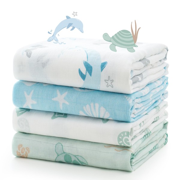 Momcozy Muslin Swaddle Blankets, Ultra Soft Neutral Registry Essentials, Marine