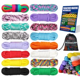 WEREWOLVES 16 Colors Paracord Cord, 550 Paracord Bracelet Crafting Combo Kits with Instruction - Multifunction Paracord Ropes, 10 Feet Each Parachute Cord for DIY Manual Braiding Supplies