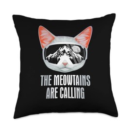 Ski Goggles Skiing Snowboarding The Meowtains Are Calling Throw Pillow