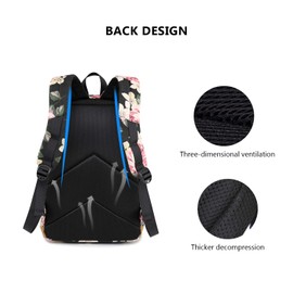 forestfish Laptop Backpacks With USB Charging Port, Large Capacity Lightweight Floral Printed College Bookbag Casual Daypack (Flower-Black)