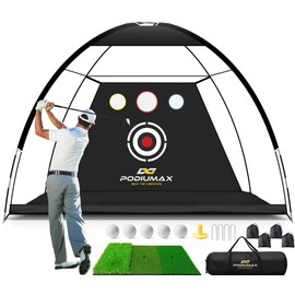 PodiuMax Golf Net, 10x7ft Golf Practice Net and Mat, Noise Reduce Target, 5 Balls, 4 Sandbags, Tee, Carry Bag, Hitting Nets for Backyard Garage, Indoor Driving Chiping, Gift for Men & Golfers