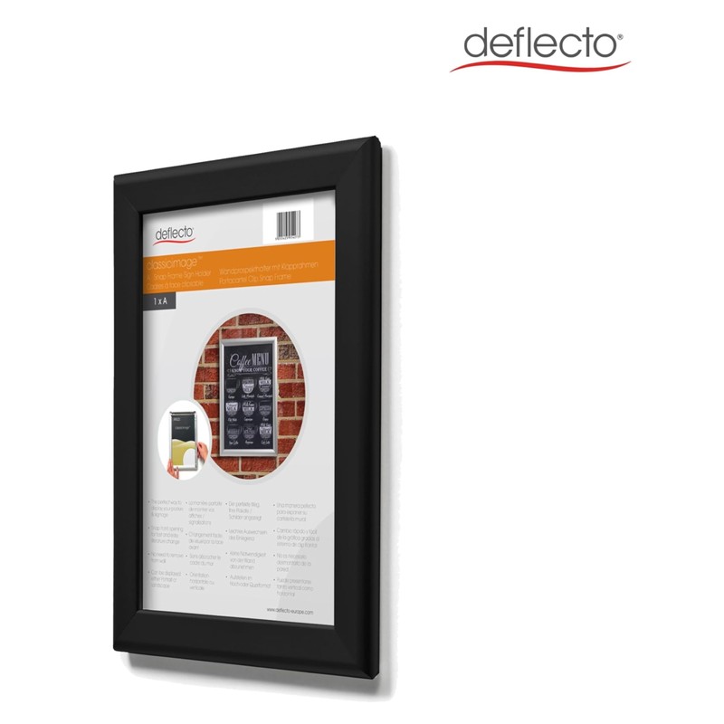 Deflecto A4 Snap Frame - Elegant Black Aluminium Clip Frame