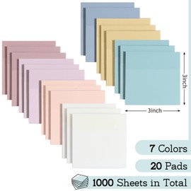 [1000 Sheets] Transparent Sticky Notes, 3x3 inch Pastel Color Clear Sticky Notes, Self-Adhesive Waterproof Translucent Sticky Notes in 7 Vintage Colors for School and Office Supplies, Bible Tabs