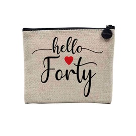 Tasche aus Leinen – Hello Forty Geburtstag 40 Jahre Papa Mama Vater Mutter – Kosmetiktasche aus Segeltuch in Leinenoptik – Geldbörse – 15 x 10 cm, leinen, 15 x 10 cm, Kosmetiktasche
