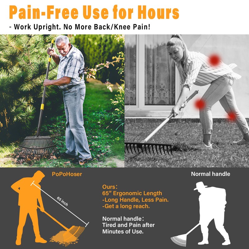 Rake for Leaves - 25 Tines Heavy Duty Metal Rake