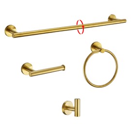 Bathroom Hardware Set Accessories Adjustable Brushed Gold Towel Bar Set 24in Stainless Steel Wall-Mounted 4-Piece Bathroom Towel Rack Toilet Paper Holder Towel Ring Towel Hooks Towel Holder Set
