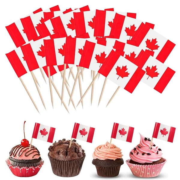 FEISHIONG Canadian Flag Toothpick Decorations, 200 PCS Party Cupcake Toppers