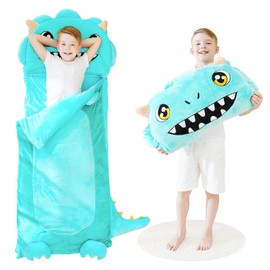 Kid Sleeping Bag with Pillow - Larger Toddler Nap Mat - Plush Dinosaur Slumber Bag for Boys Girls Daycare Preschool Kindergarten Birthday Gift Travel Sleepover Ages 3-12 Years