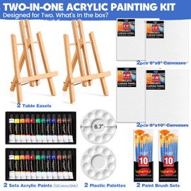 ARTALLY Acrylic Paint Set for Kids & Adults,52Pcs Painting Supplies Kit with 2 Beechwood Easel, 2 Set 12 Acrylic Paints, 20 Brushes, 4 Canvases, Premium Paint Set for Kids,Students,Artists,Beginners