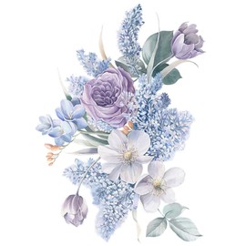 WOHAHA Wall Sticker Flower Violet Blue Purple Flower Wall Sticker Large Flowering Plants Bedroom Living Room Wall Decor Waterproof Wall Sticker Removable Scandinavian Stylish Wall Decor House Stylish
