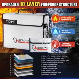 ROLOWAY Large Fireproof Bag 5200℉ Heat Insulated (15 x 12 x 5 inches), Fireproof Document Bag for Cash Safe and Document Safe