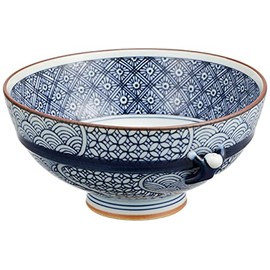 Hama Pottery Hasami Ware 211157 Takayama Pottery Rice Bowl, Large, Woven Pattern, Blue